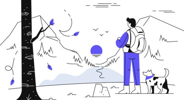 person outdoors with backpack and dog feeling spiritual growth
