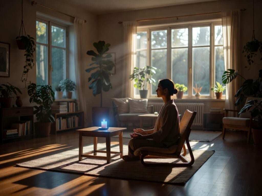 person doing soft candle gazing in meditation session