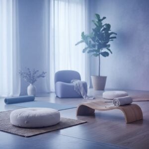 illustration of some meditation furniture set up in a room, using various options