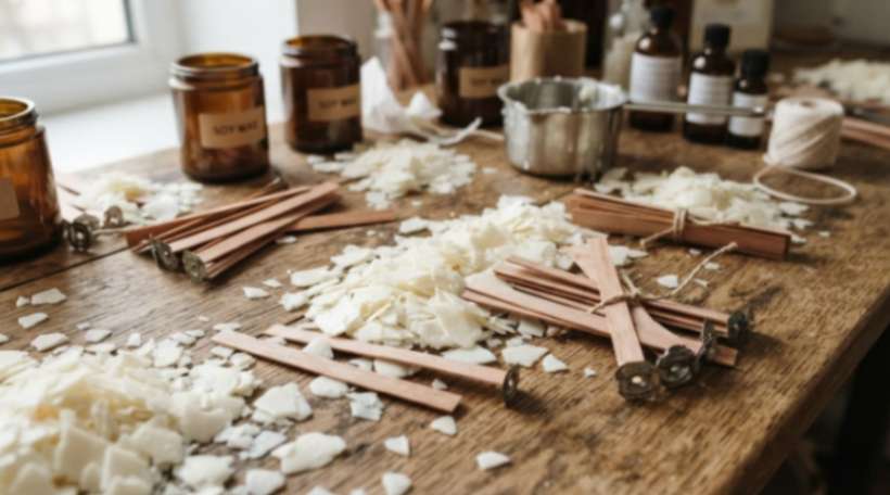 soy wax, jars and wooden wicks for candles