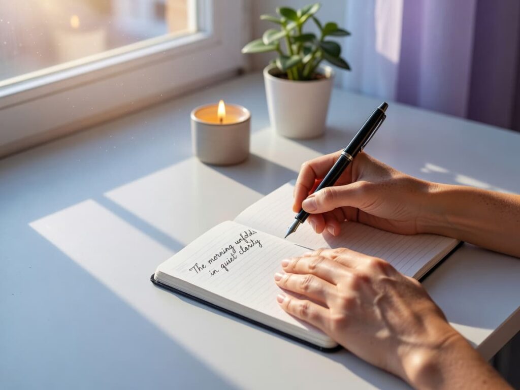 hand writing morning LOA manifestation routine writing in journal