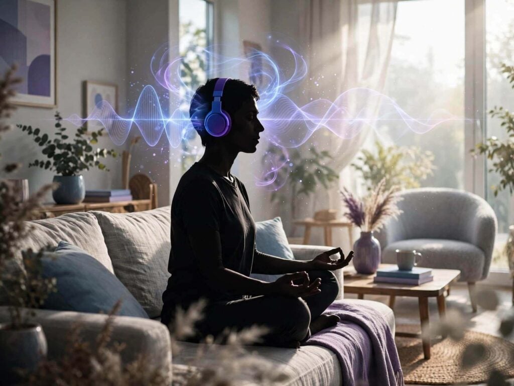person listening to 432 hz music for chakra balancing meditation