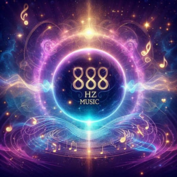 888 music as a symbol and image with purple, blue and golden background colors