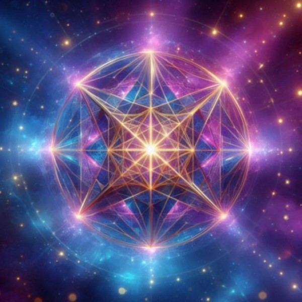 Merkabah star shape in purple blue background