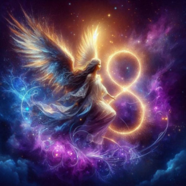 angel with the lucky no 8 beside her