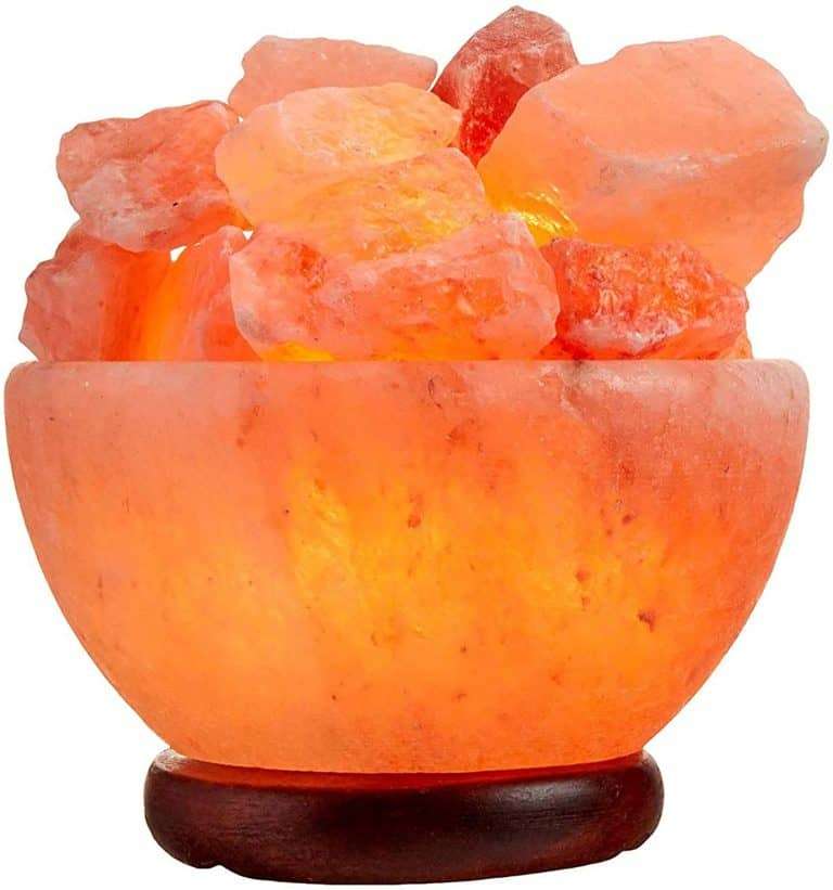 Himalayan Salt Lamp Bowl with Natural Crystal Chunks, Dimmer Cord, and Classic Wood Base Premium Quality_Best meditation gifts ideas for your love ones