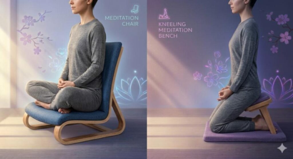 illustration of person on meditation chairs and meditation kneeling seat