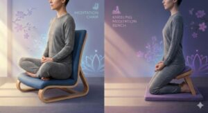 illustration of person on meditation chairs and meditation kneeling seat