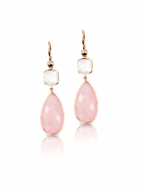 rose quartz and clear quartz earrings