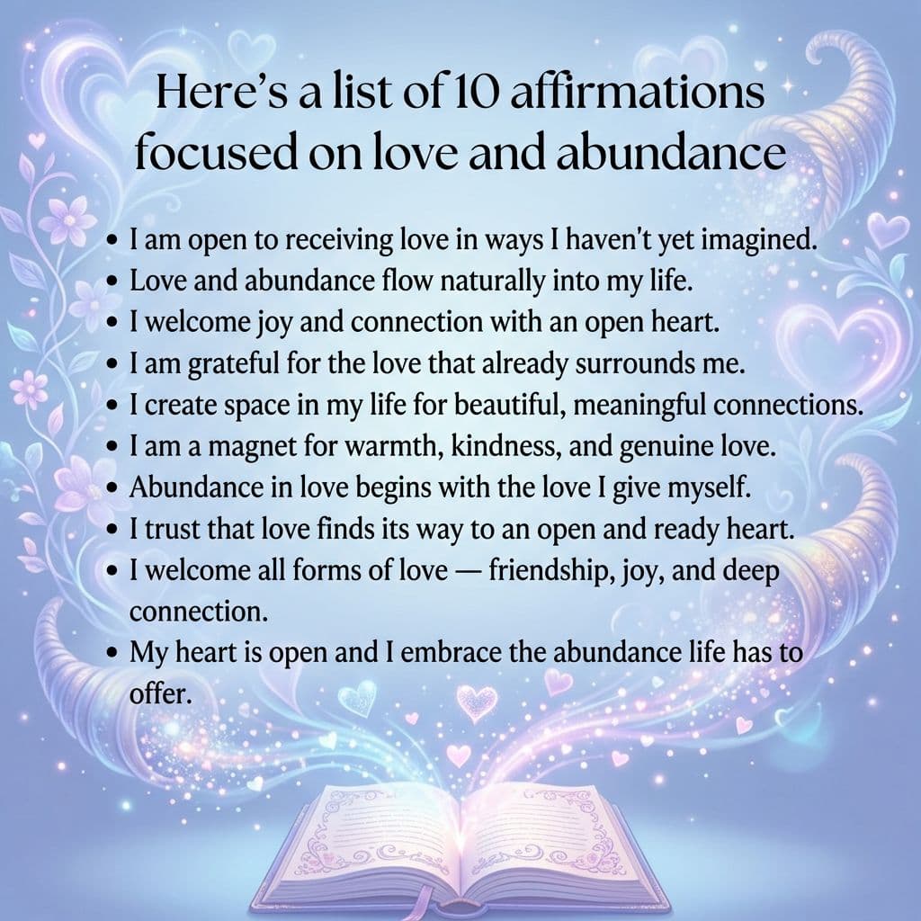 open journal with list of love and abundance affirmations