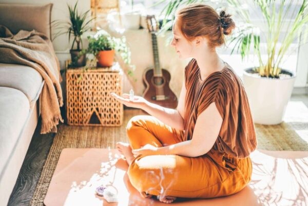meditating with solar plexus chakra stones and crystals