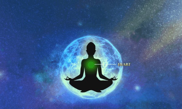 silhouette meditating showing heart chakra location