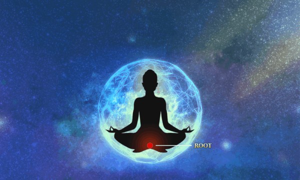 silhouette meditating showing root chakra location