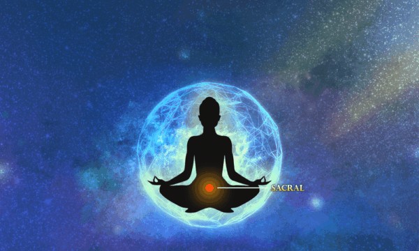 silhouette meditating showing sacral chakra location