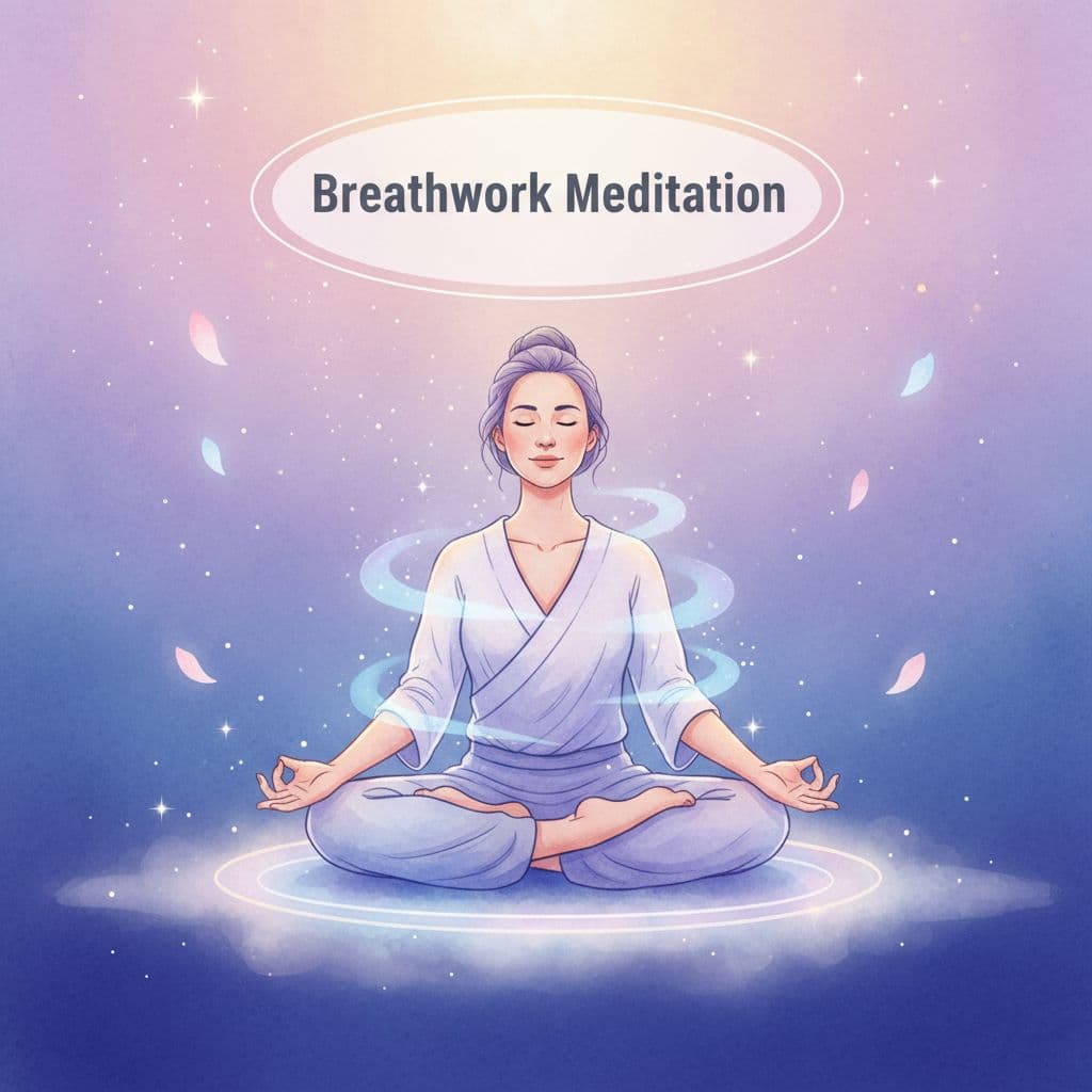 illustration of person doing breathwork meditation with title ontop