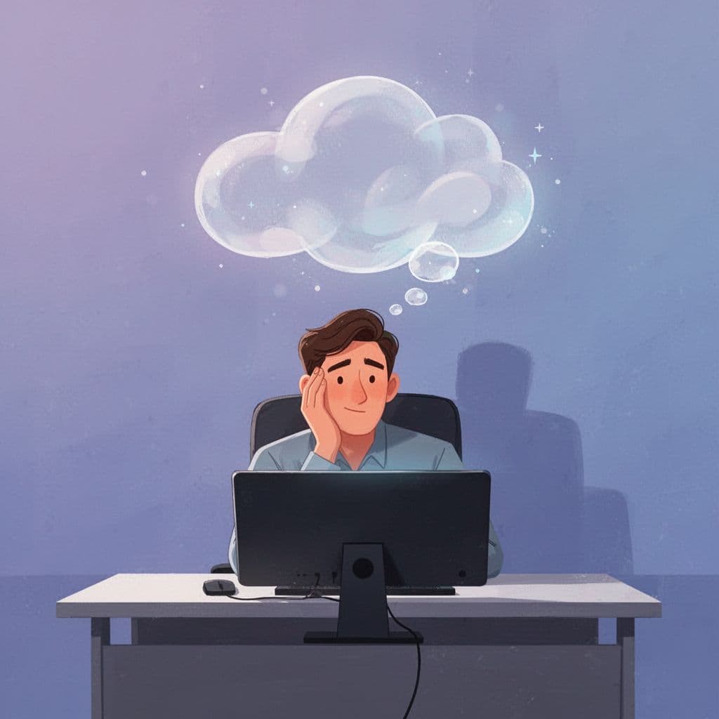 a person sitting at their office desk thinking and trying to focus on what they can control in their day to day life