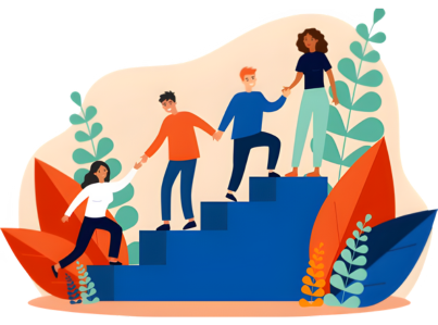 People supporting each other, moving upward with positive energy