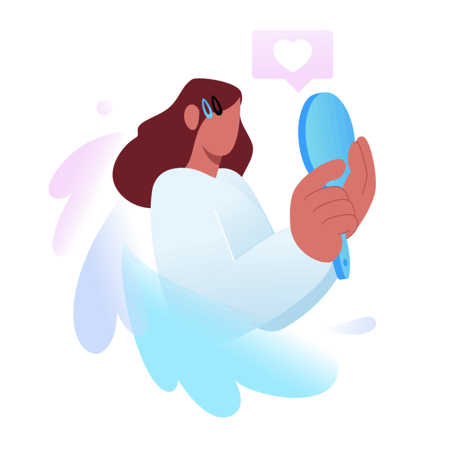 person looking into the mirror practising positive self talk learning to love themselves more