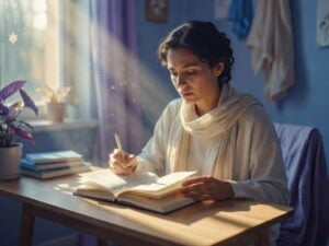 person writing with their journal prompts for mindfulness